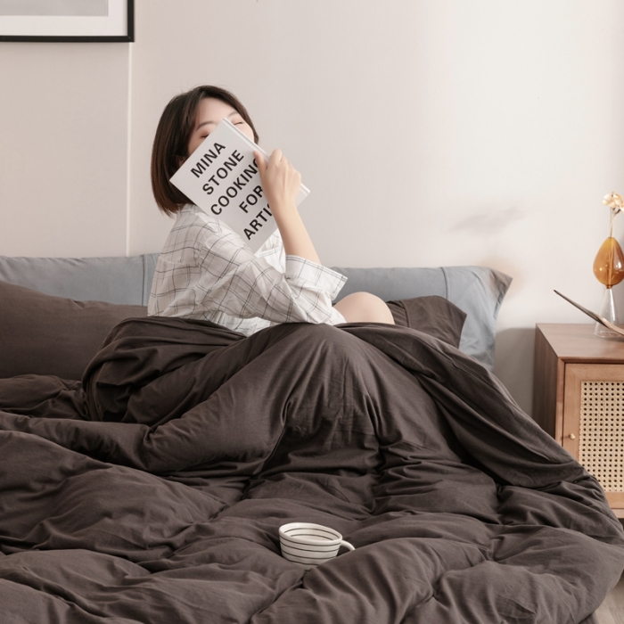 91家纺网 家纺一手货源 找家纺 简煦 2025新款针织印染纯色四件套 印-深咖