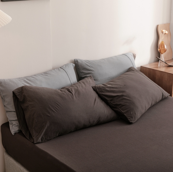 91家纺网 家纺一手货源 找家纺 简煦 2025新款针织印染纯色四件套 印-深咖