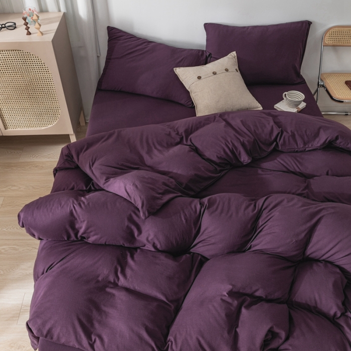 91家纺网 家纺一手货源 找家纺 简煦 2025新款针织印染纯色四件套 印-深紫