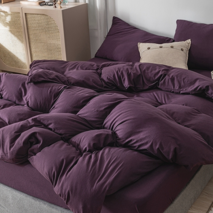 91家纺网 家纺一手货源 找家纺 简煦 2025新款针织印染纯色四件套 印-深紫