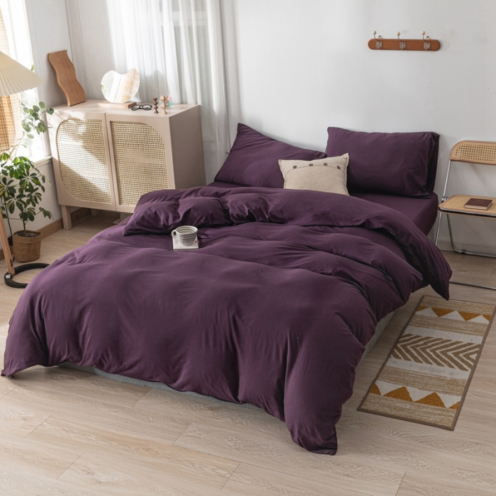 91家纺网 家纺一手货源 找家纺 简煦 2025新款针织印染纯色四件套 印-深紫