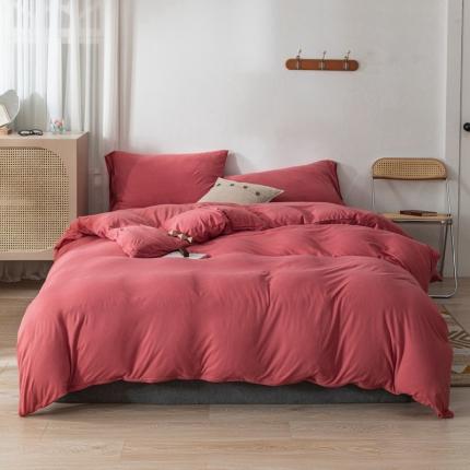 91家纺网 家纺一手货源 找家纺 简煦 2025新款针织印染纯色四件套 印-西瓜红