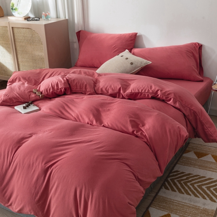 91家纺网 家纺一手货源 找家纺 简煦 2025新款针织印染纯色四件套 印-西瓜红