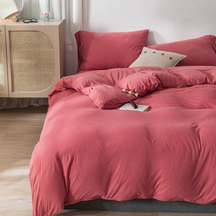 91家纺网 家纺一手货源 找家纺 简煦 2025新款针织印染纯色四件套 印-西瓜红