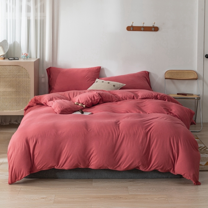 91家纺网 家纺一手货源 找家纺 简煦 2025新款针织印染纯色四件套 印-西瓜红