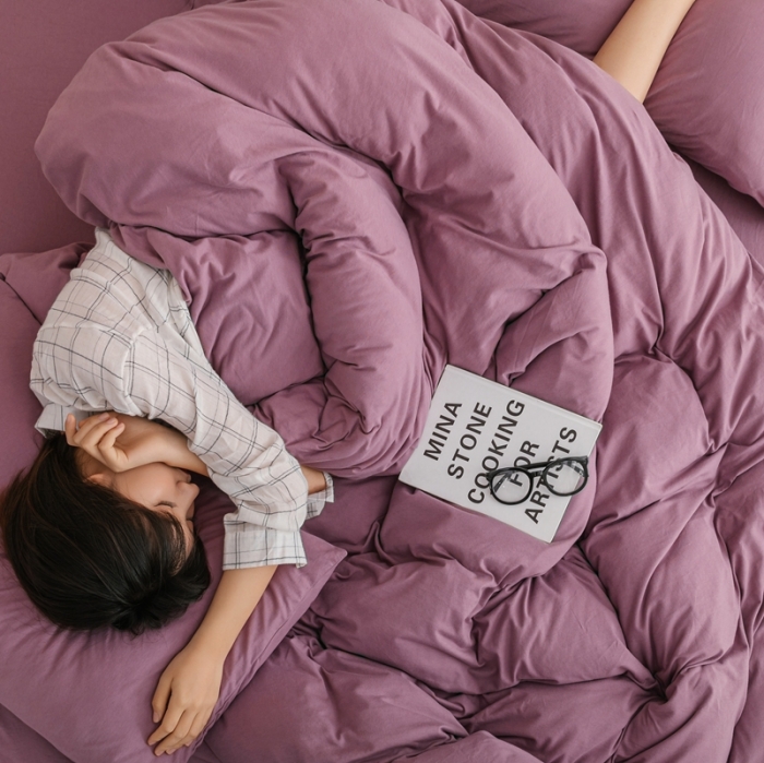 91家纺网 家纺一手货源 找家纺 简煦 2025新款针织印染纯色四件套 印-紫罗兰