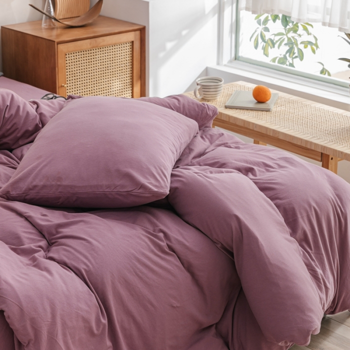 91家纺网 家纺一手货源 找家纺 简煦 2025新款针织印染纯色四件套 印-紫罗兰