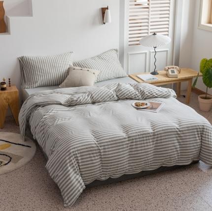 91家纺网 家纺一手货源 找家纺 （总）简煦 2025新款全棉色纺针织棉条纹纯色四件套系列2