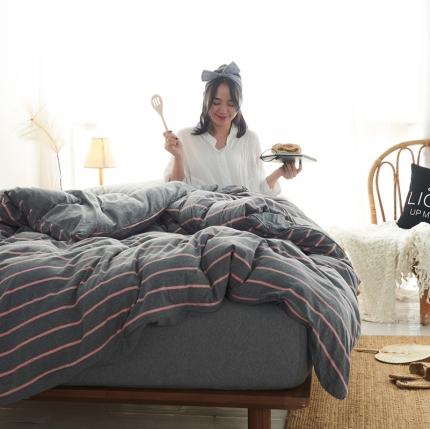 91家纺网 家纺一手货源 找家纺 （总）简煦 2025新款全棉色纺针织棉条纹纯色四件套系列2