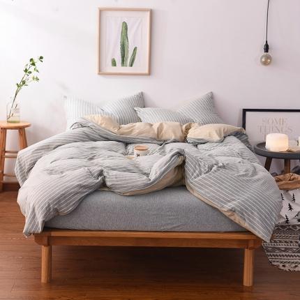 91家纺网 家纺一手货源 找家纺 （总）简煦 2025新款全棉色纺针织棉条纹纯色四件套系列2