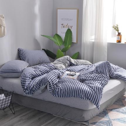 91家纺网 家纺一手货源 找家纺 （总）简煦 2025新款全棉色纺针织棉条纹纯色四件套系列2