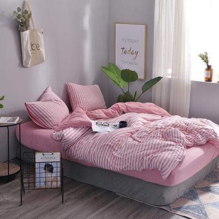 91家纺网 家纺一手货源 找家纺 （总）简煦 2025新款全棉色纺针织棉条纹纯色四件套系列2