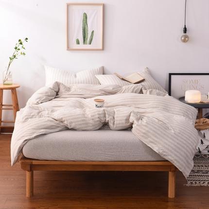 91家纺网 家纺一手货源 找家纺 （总）简煦 2025新款全棉色纺针织棉条纹纯色四件套系列2