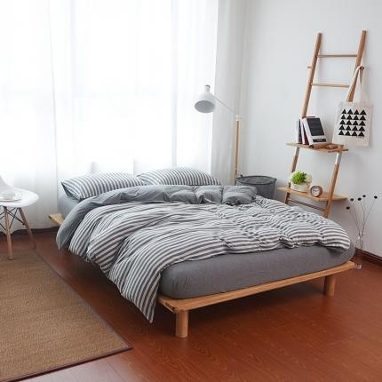 91家纺网 家纺一手货源 找家纺 （总）简煦 2025新款全棉色纺针织棉条纹纯色四件套系列2