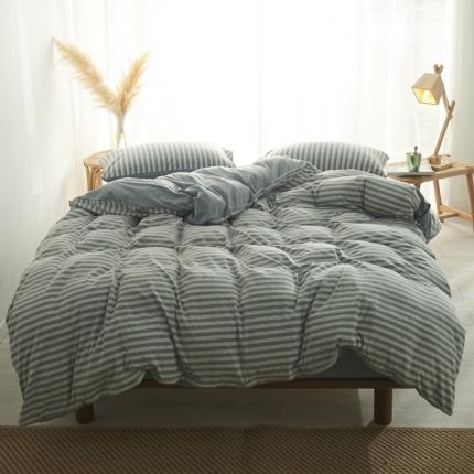 91家纺网 家纺一手货源 找家纺 （总）简煦 2025新款全棉色纺针织棉条纹纯色四件套系列2