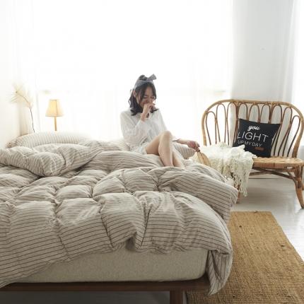 91家纺网 家纺一手货源 找家纺 （总）简煦 2025新款全棉色纺针织棉条纹纯色四件套系列2