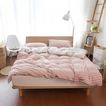 91家纺网 家纺一手货源 找家纺 （总）简煦 2025新款全棉色纺针织棉条纹纯色四件套系列2