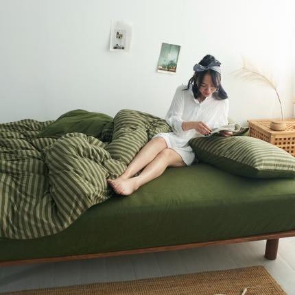 91家纺网 家纺一手货源 找家纺 （总）简煦 2025新款全棉色纺针织棉条纹纯色四件套系列5