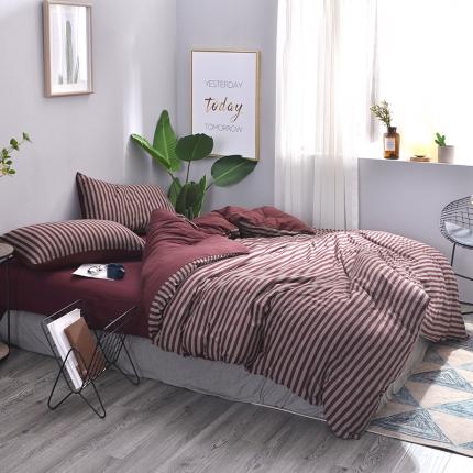 91家纺网 家纺一手货源 找家纺 （总）简煦 2025新款全棉色纺针织棉条纹纯色四件套系列5