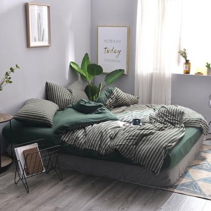 91家纺网 家纺一手货源 找家纺 （总）简煦 2025新款全棉色纺针织棉条纹纯色四件套系列5