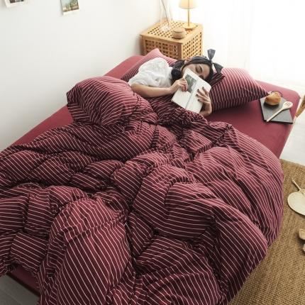 91家纺网 家纺一手货源 找家纺 （总）简煦 2025新款全棉色纺针织棉条纹纯色四件套系列5