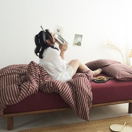 91家纺网 家纺一手货源 找家纺 （总）简煦 2025新款全棉色纺针织棉条纹纯色四件套系列5