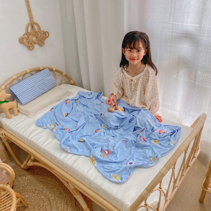 91家纺网 家纺一手货源 找家纺 星期八 2021新款凉感毯 星球蓝