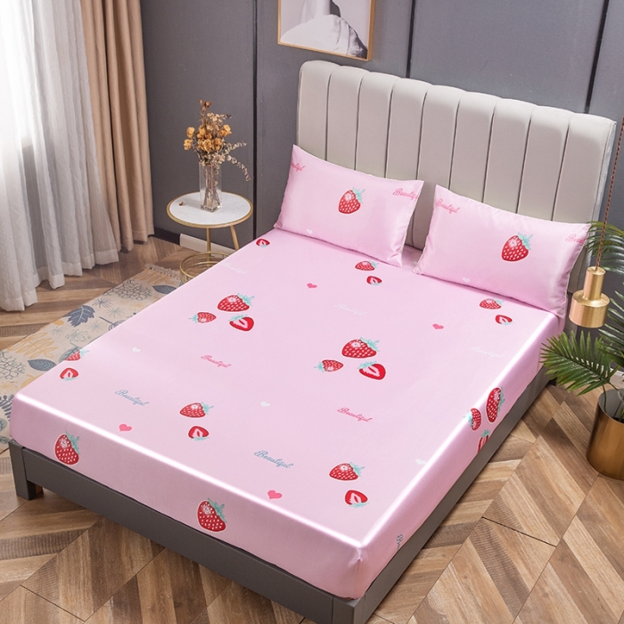 91家纺网 家纺一手货源 找家纺 纽缦 2021新款冰丝凉席三件套床笠款 草莓