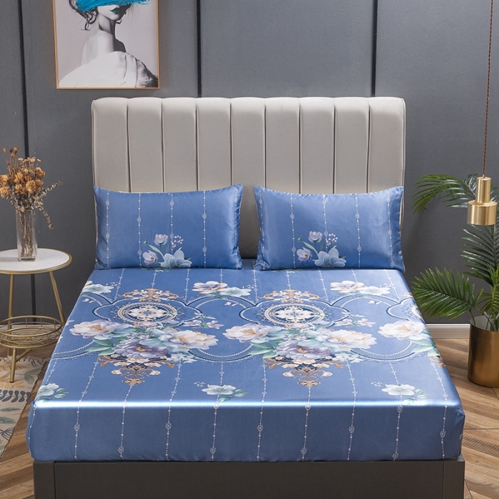 91家纺网 家纺一手货源 找家纺 纽缦 2021新款冰丝凉席三件套床笠款 满庭芳紫