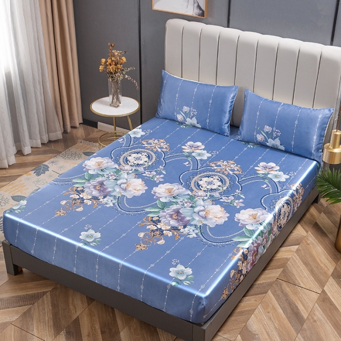 91家纺网 家纺一手货源 找家纺 纽缦 2021新款冰丝凉席三件套床笠款 满庭芳紫