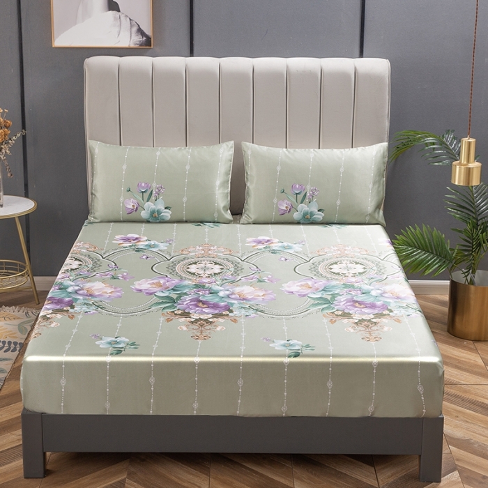 91家纺网 家纺一手货源 找家纺 纽缦 2021新款冰丝凉席三件套床笠款 满庭芳绿