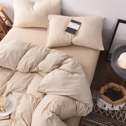91家纺网 家纺一手货源 找家纺 （总）简煦2025新款全棉色纺针织棉条纹纯色四件套系列1单被套