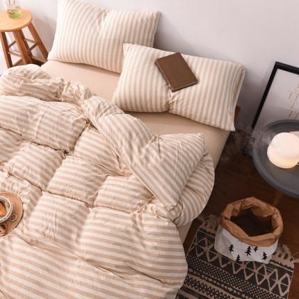 91家纺网 家纺一手货源 找家纺 （总）简煦2025新款全棉色纺针织棉条纹纯色四件套系列1单被套