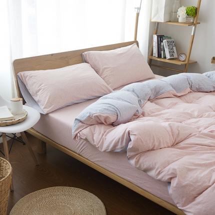 91家纺网 家纺一手货源 找家纺 （总）简煦2025新款全棉色纺针织棉条纹纯色四件套系列2单被套