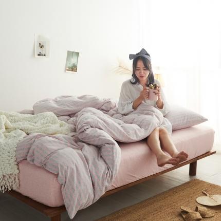 91家纺网 家纺一手货源 找家纺 （总）简煦2025新款全棉色纺针织棉条纹纯色四件套系列2单被套