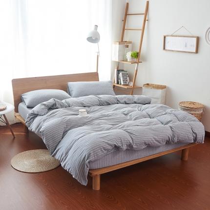 91家纺网 家纺一手货源 找家纺 （总）简煦2025新款全棉色纺针织棉条纹纯色四件套系列2单被套