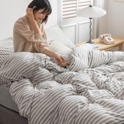 91家纺网 家纺一手货源 找家纺 （总）简煦2025新款全棉色纺针织棉条纹纯色四件套系列2单被套