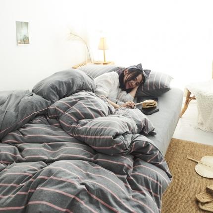 91家纺网 家纺一手货源 找家纺 （总）简煦2025新款全棉色纺针织棉条纹纯色四件套系列2单被套