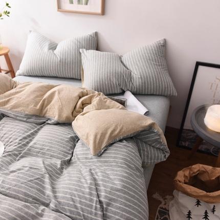 91家纺网 家纺一手货源 找家纺 （总）简煦2025新款全棉色纺针织棉条纹纯色四件套系列2单被套