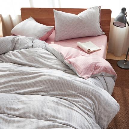 91家纺网 家纺一手货源 找家纺 （总）简煦2025新款全棉色纺针织棉条纹纯色四件套系列2单被套