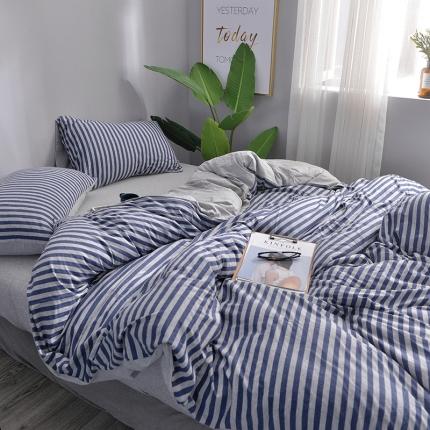 91家纺网 家纺一手货源 找家纺 （总）简煦2025新款全棉色纺针织棉条纹纯色四件套系列2单被套