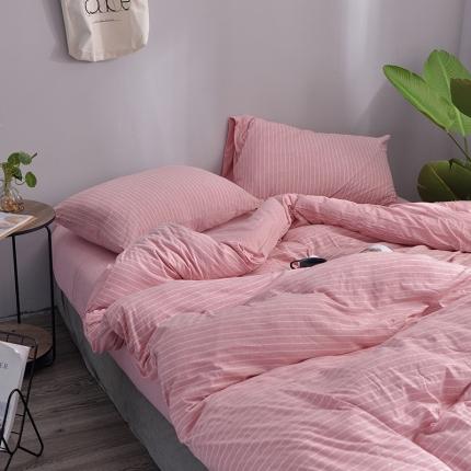 91家纺网 家纺一手货源 找家纺 （总）简煦2025新款全棉色纺针织棉条纹纯色四件套系列2单被套