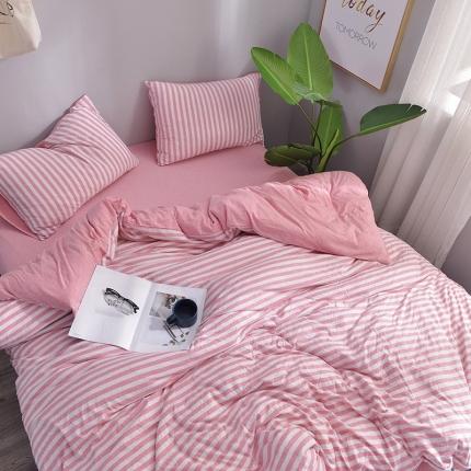 91家纺网 家纺一手货源 找家纺 （总）简煦2025新款全棉色纺针织棉条纹纯色四件套系列2单被套