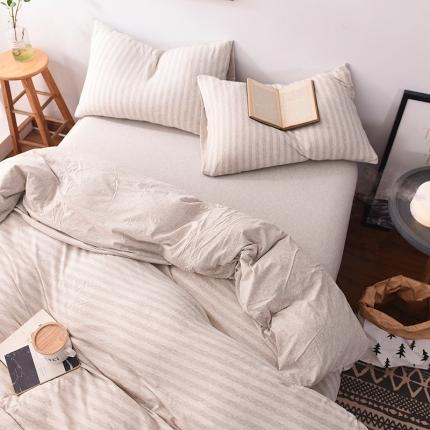 91家纺网 家纺一手货源 找家纺 （总）简煦2025新款全棉色纺针织棉条纹纯色四件套系列2单被套