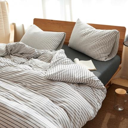 91家纺网 家纺一手货源 找家纺 （总）简煦2025新款全棉色纺针织棉条纹纯色四件套系列2单被套