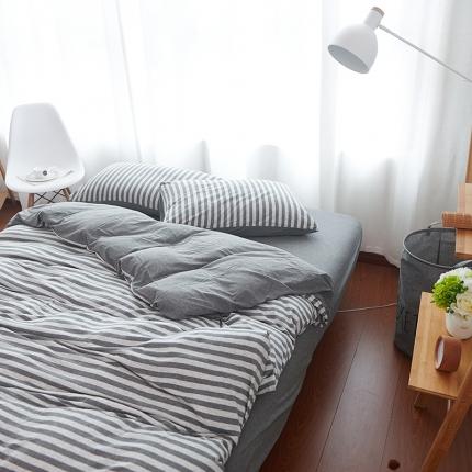 91家纺网 家纺一手货源 找家纺 （总）简煦2025新款全棉色纺针织棉条纹纯色四件套系列2单被套