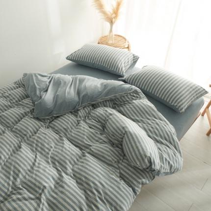 91家纺网 家纺一手货源 找家纺 （总）简煦2025新款全棉色纺针织棉条纹纯色四件套系列2单被套