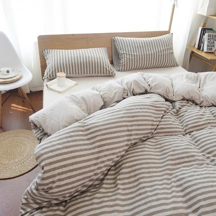 91家纺网 家纺一手货源 找家纺 （总）简煦2025新款全棉色纺针织棉条纹纯色四件套系列2单被套