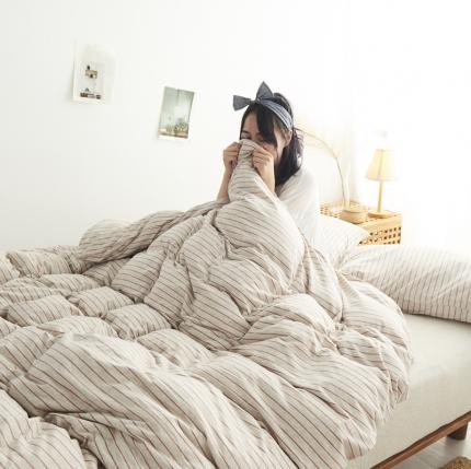 91家纺网 家纺一手货源 找家纺 （总）简煦2025新款全棉色纺针织棉条纹纯色四件套系列2单被套