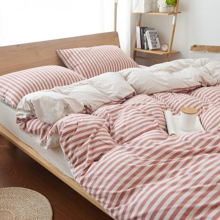 91家纺网 家纺一手货源 找家纺 （总）简煦2025新款全棉色纺针织棉条纹纯色四件套系列2单被套